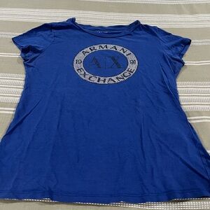 Armani Exchange Royal Blue Short Sleeve Tee with Rhinestone Logo